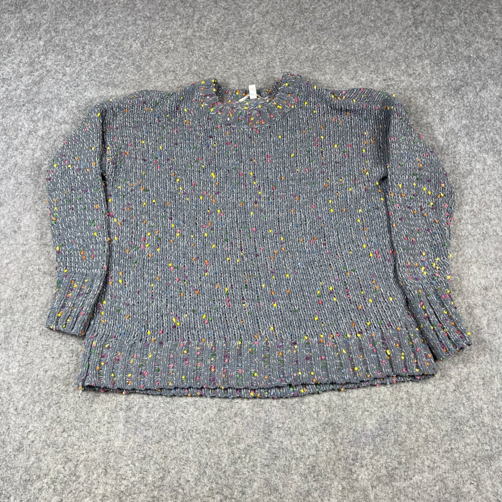 Seven7 Grey Confetti Knit Sweater Multicolor Speckled Crew Neck Medium